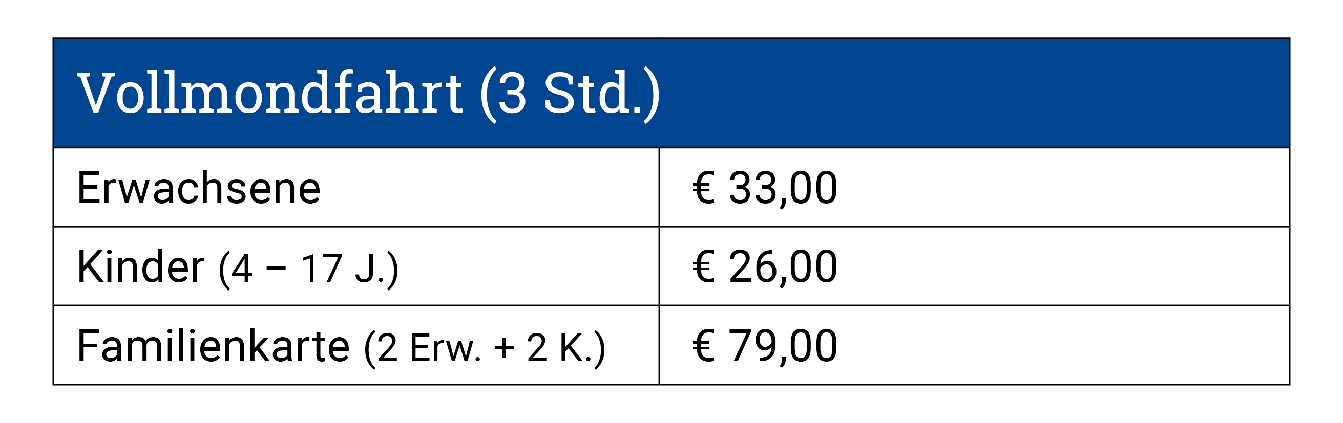 Reederei Warrings - Vollmondfahrten Preise